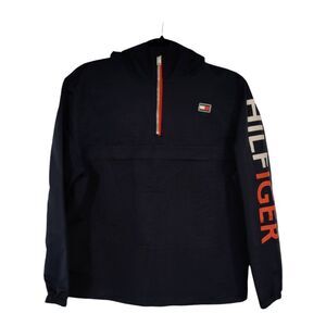 Tommy Hilfiger Rain Jacket Pull Over Youth L 14/16 Long sleeve HOOD Navy Blue